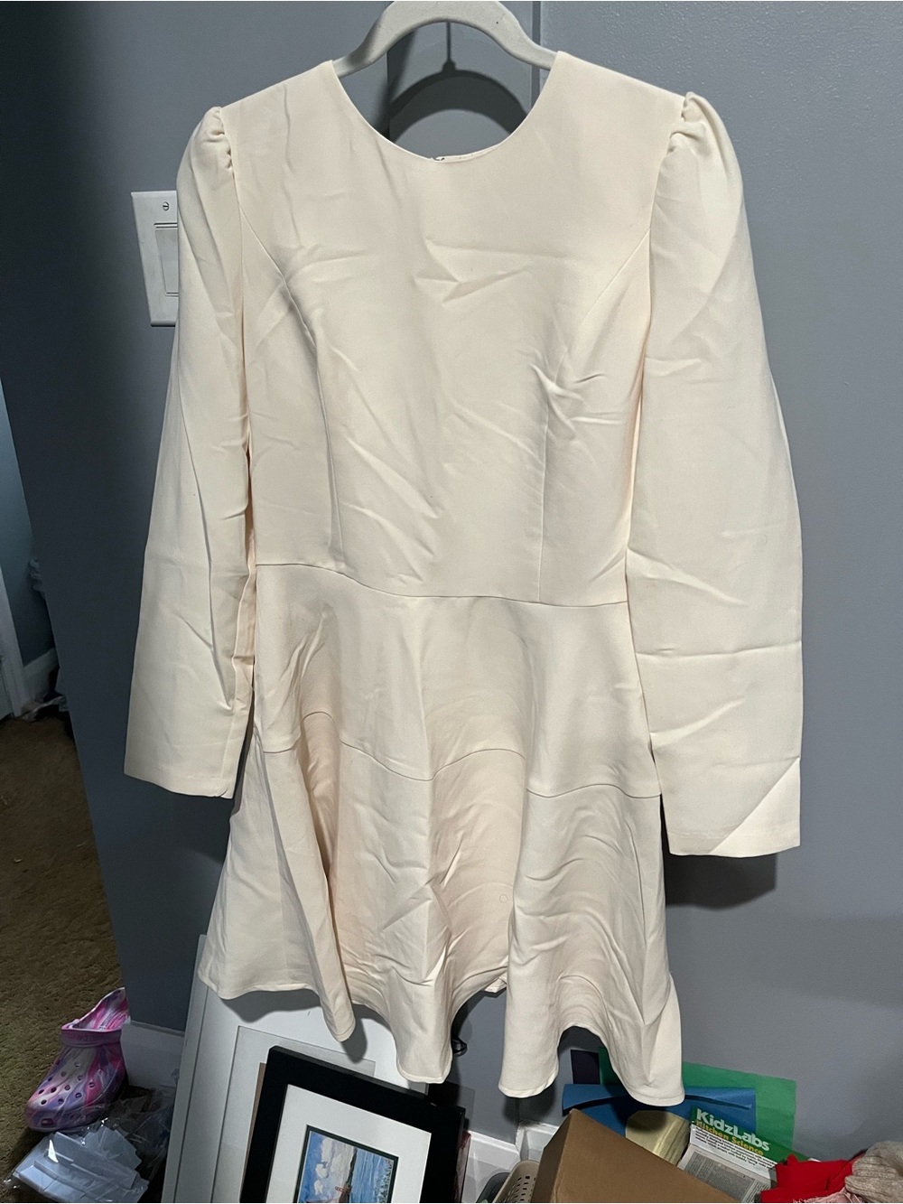 Gal Meets Glam Cream Long-Sleeve Fit & Flare Dress